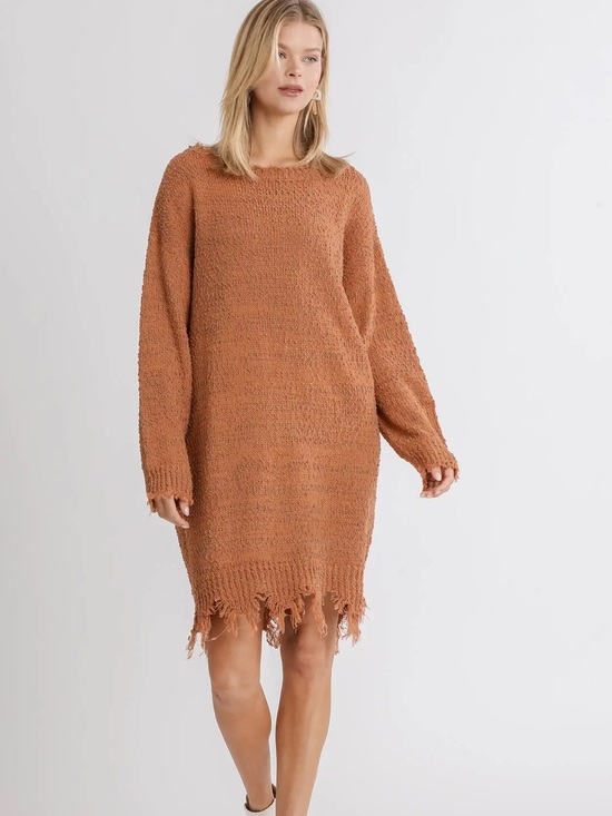 Umgee Dresses & Skirts - Umgee Distressed Boat Neck Knit Sweater Dress NWT